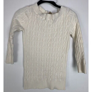 Cable Knit Cream Sweater By Loft - Womens Small Long Sleeve Ribbed Hemline
